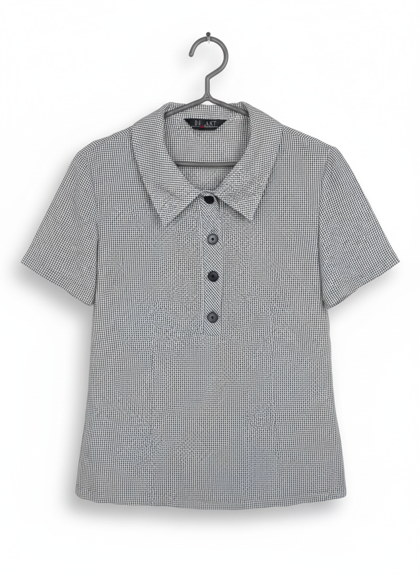 Camisa Micro-Cuadros Gris/Blanco Talla S – Corte Ajustado | ¡Envío GRATIS! - Imagen 4