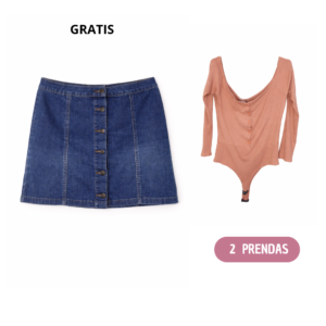 Codigo-25 Puntos 30 :Body color nude con botones Talla L + Falda de mezclilla Talla L | ENVÍO GRATIS