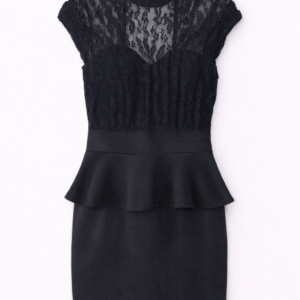 Vestido Corto con Encaje Floral y Falda Peplum
