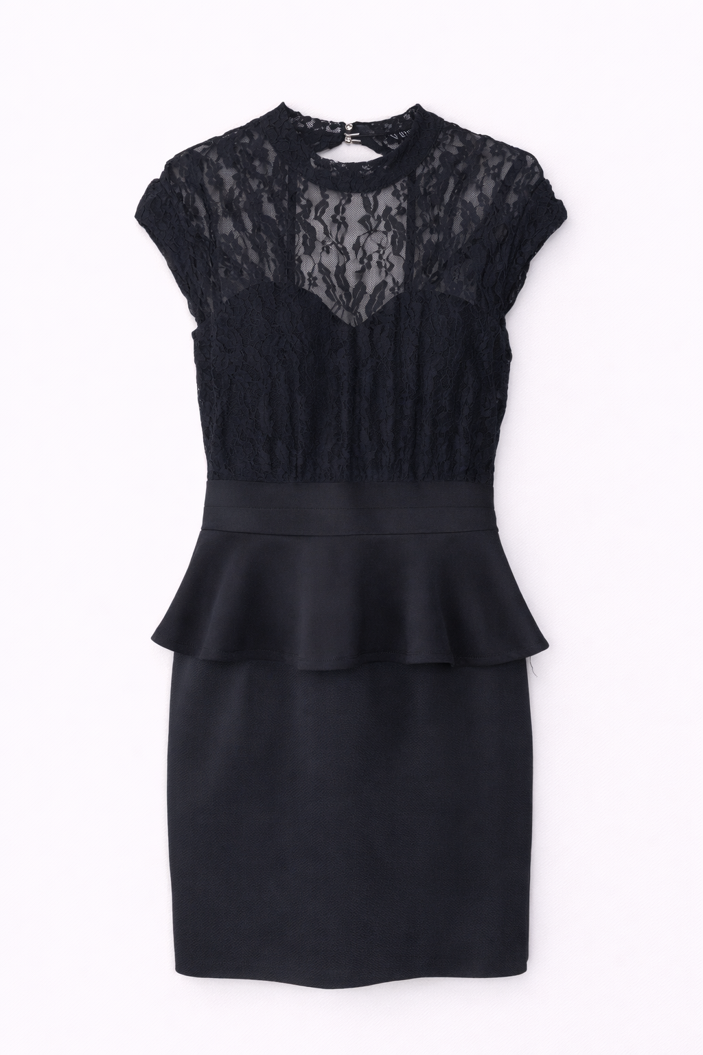 Vestido Corto con Encaje Floral y Falda Peplum