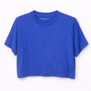 Crop top azul de manga corta y cuello redondo – Talla M