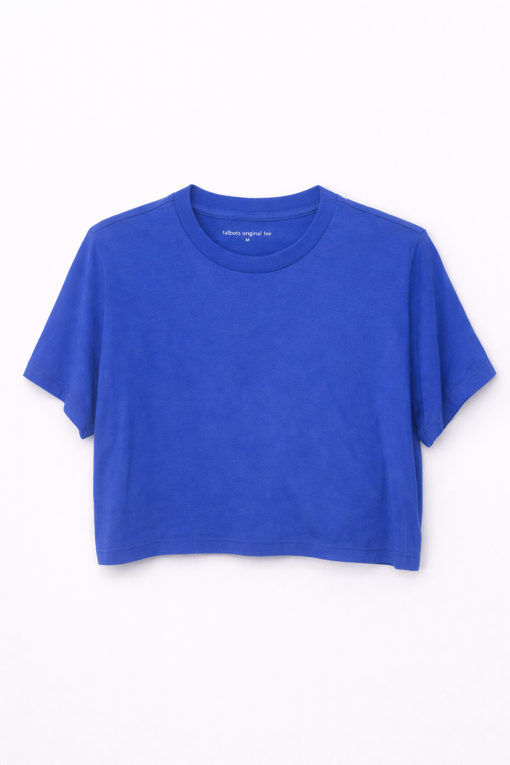 Crop top azul de manga corta y cuello redondo – Talla M