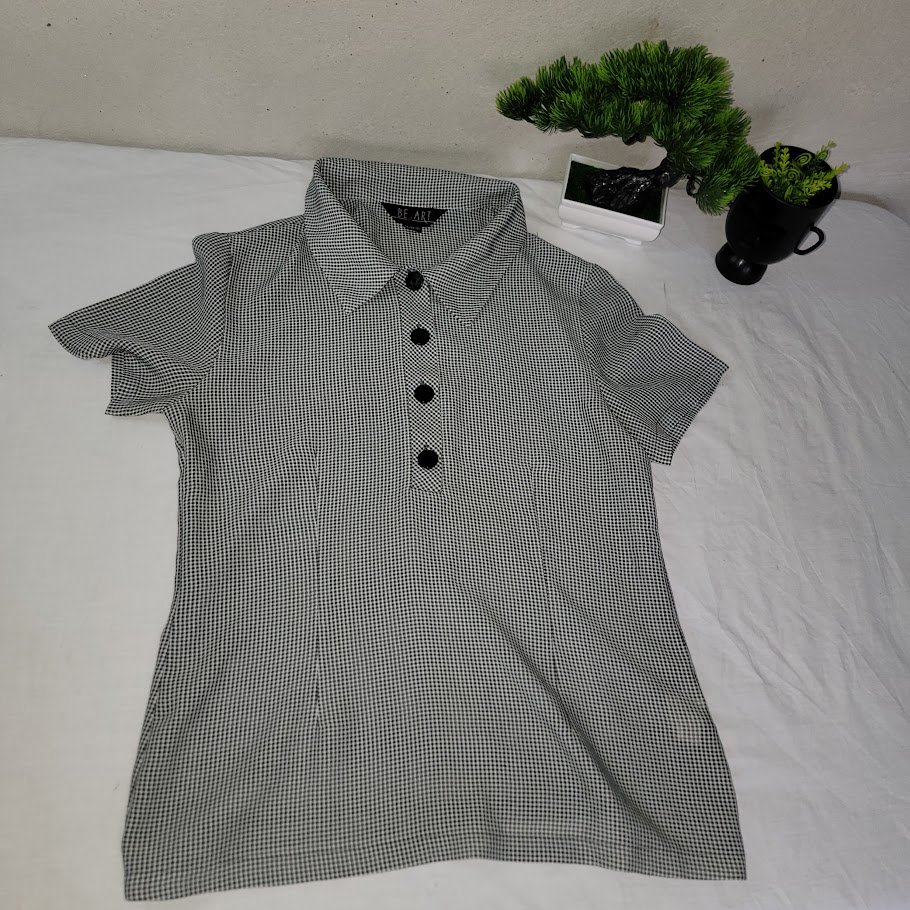 Camisa Micro-Cuadros Gris/Blanco Talla S – Corte Ajustado | ¡Envío GRATIS! - Imagen 3