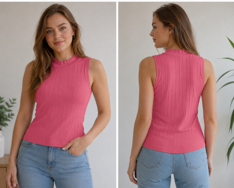 Codigo-101 Blusa Elegante Plisada Rosa Sin Mangas - Talla XL