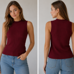 Codigo-101 Blusa Elegante Plisada Color Vino Sin Mangas - Talla XL