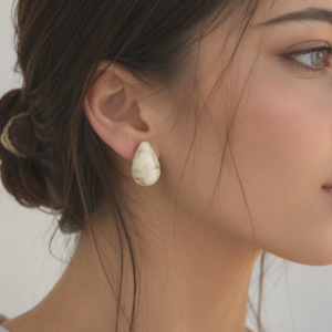 Código-108-Aretes Acrílicos Marmoleados Blanco y Café para Mujer