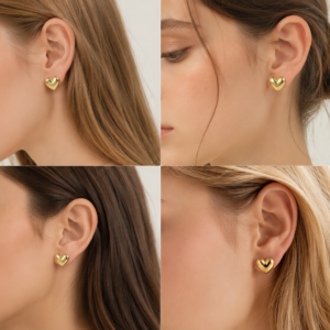 Codigo-109 - Aretes de Corazón Dorados para Mujer – Acabado Brillante