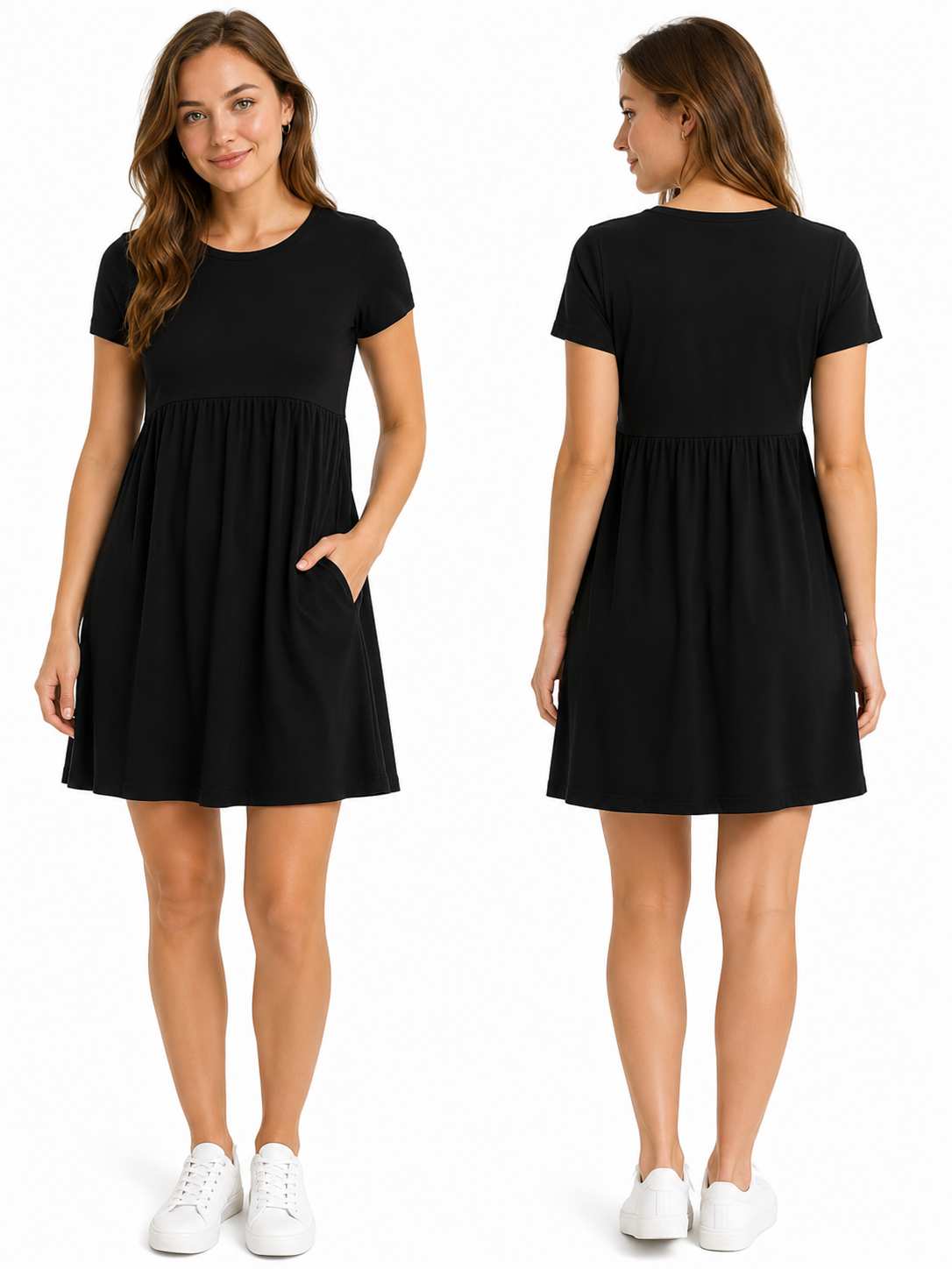 Vestido negro de manga corta con falda amplia – Talla OX - Imagen 2