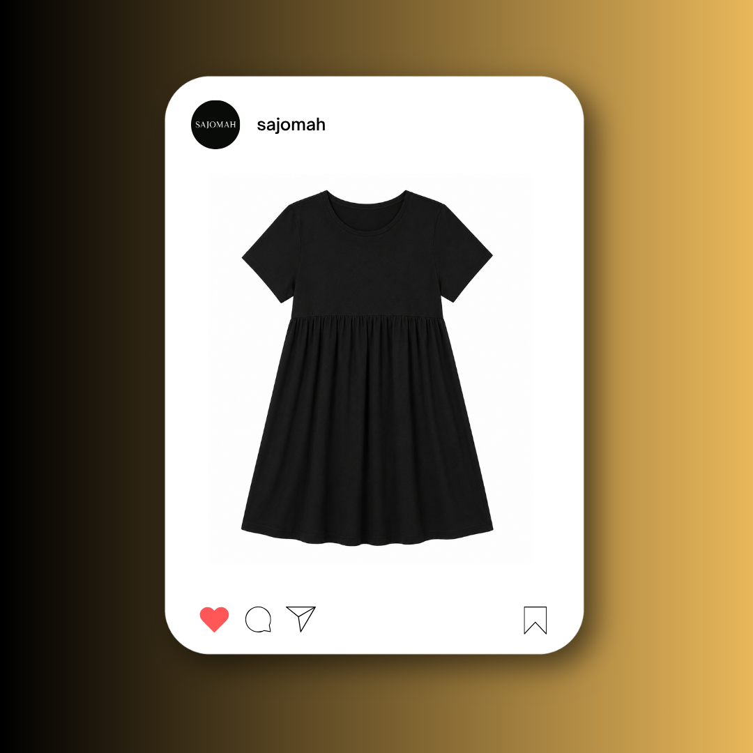 Vestido negro de manga corta con falda amplia – Talla OX