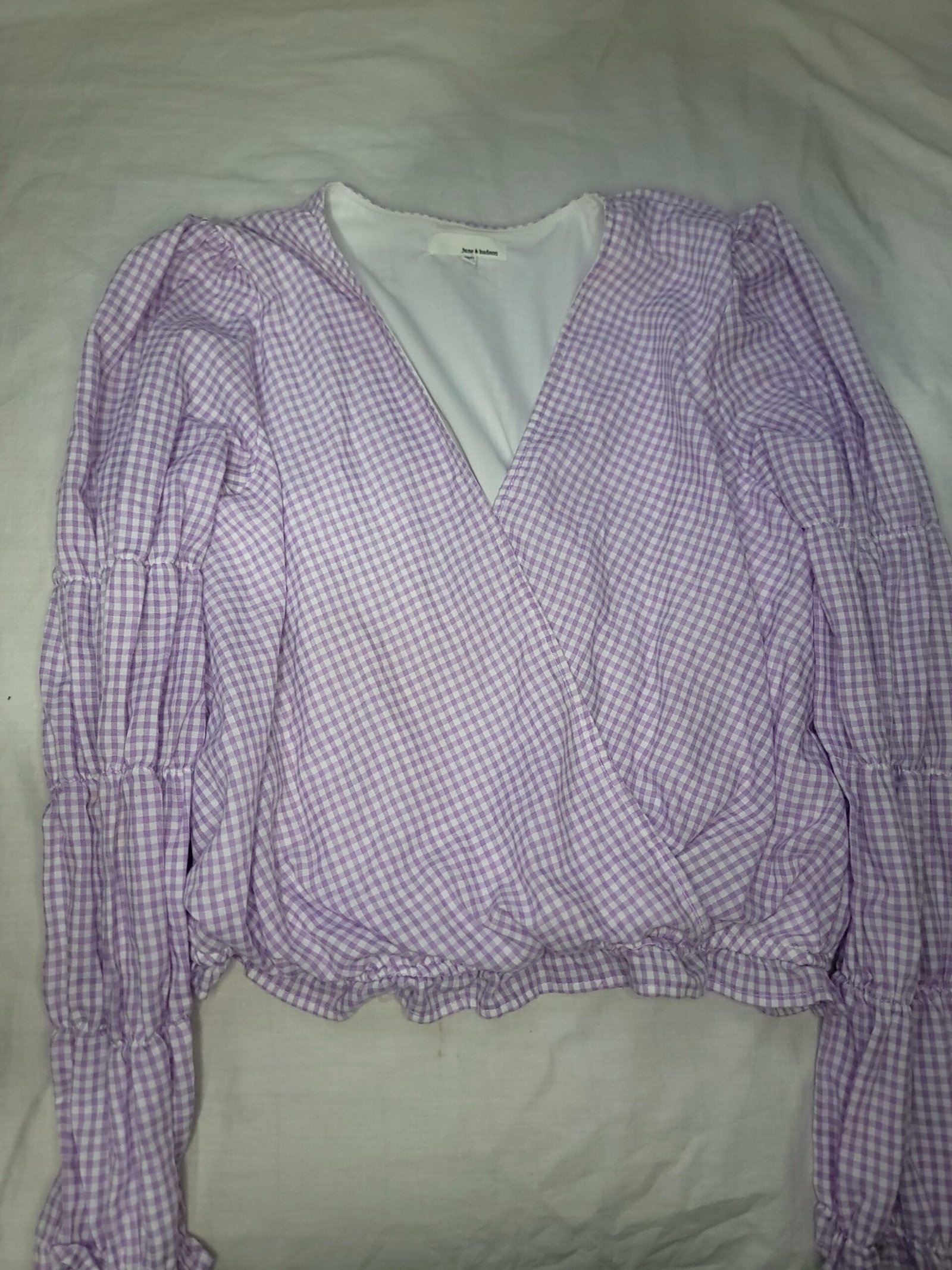 Blusa de Cuadros con Escote Cruzado y Mangas Abullonadas - Imagen 3