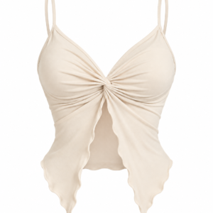 Top de Tirantes con Pliegues en el Pecho Color Crema – Talla L