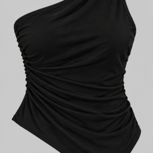 Blusa de Un Solo Hombro con Fruncido Color Negro – Talla M