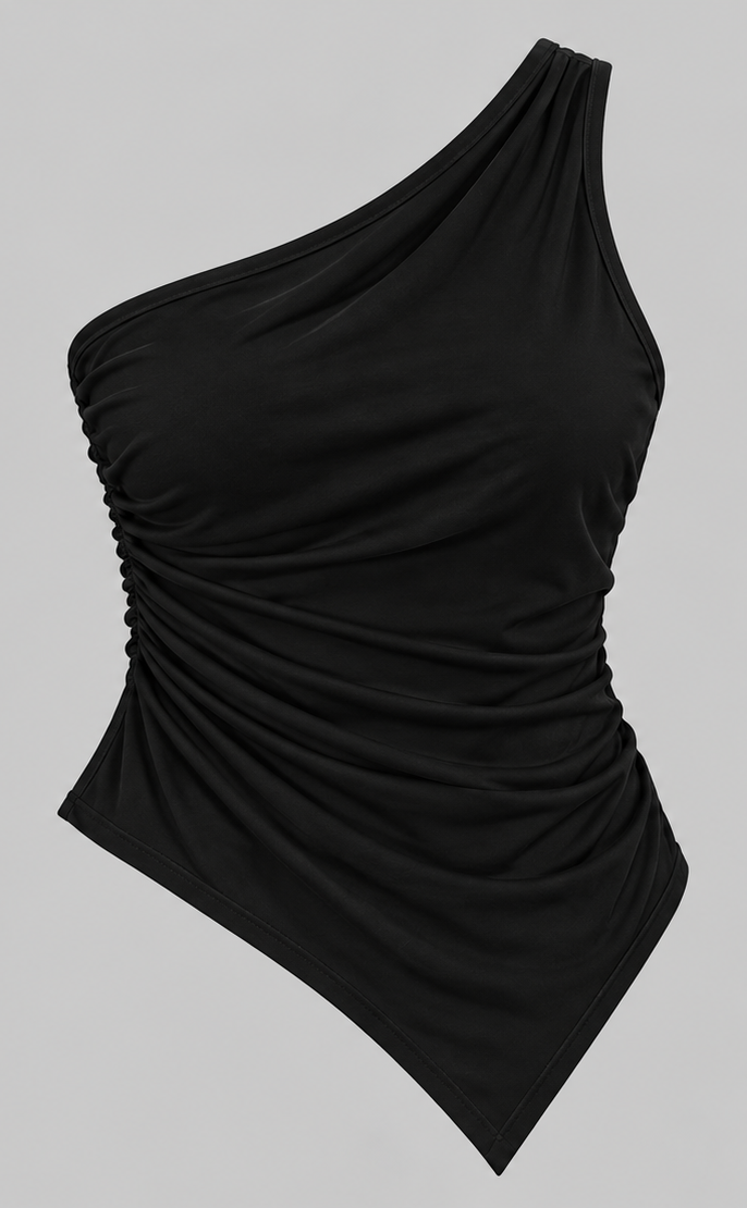 Blusa de Un Solo Hombro con Fruncido Color Negro – Talla M
