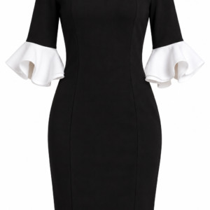 Vestido Entallado con Mangas Acampanadas de Contraste