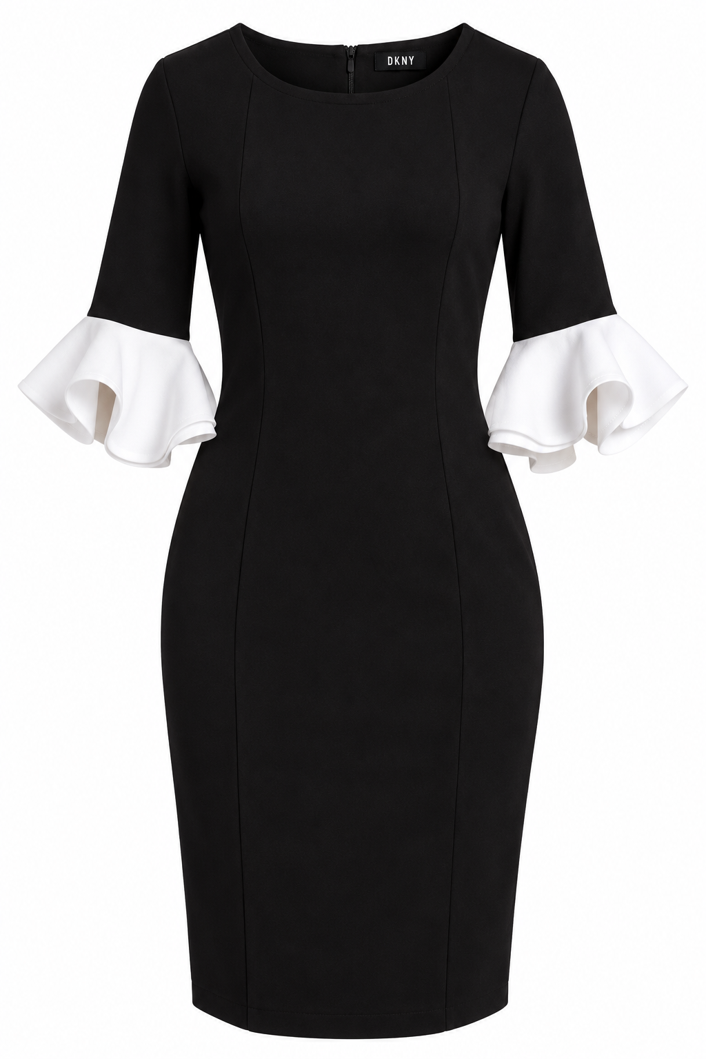 Vestido Entallado con Mangas Acampanadas de Contraste