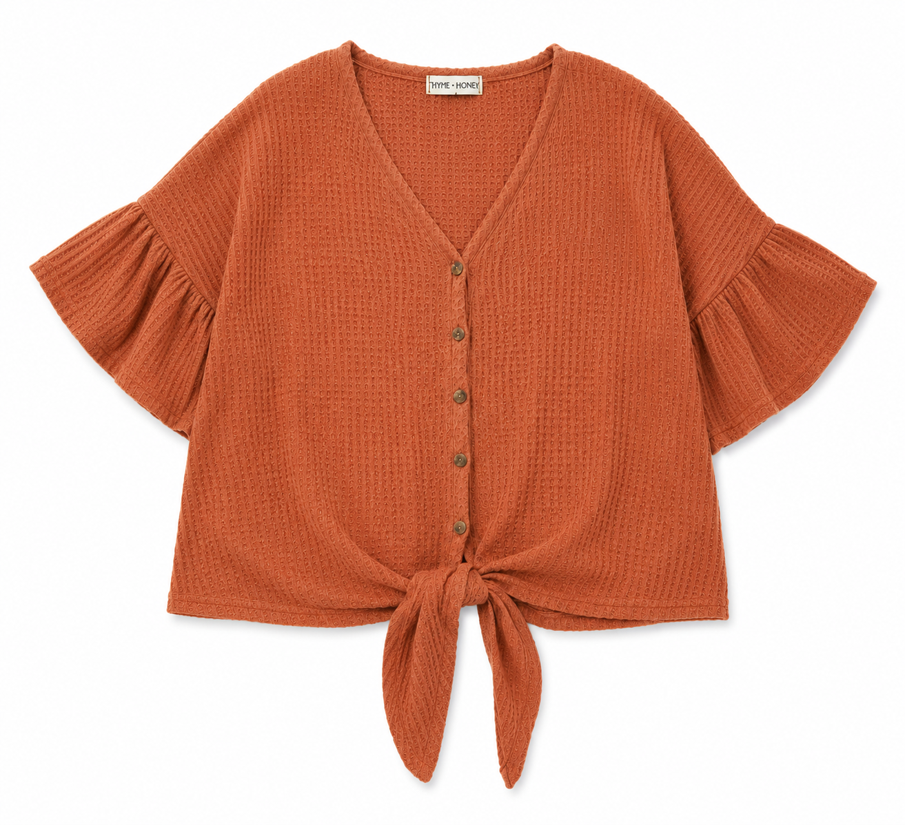 Blusa de Punto con Botones y Mangas Cortas