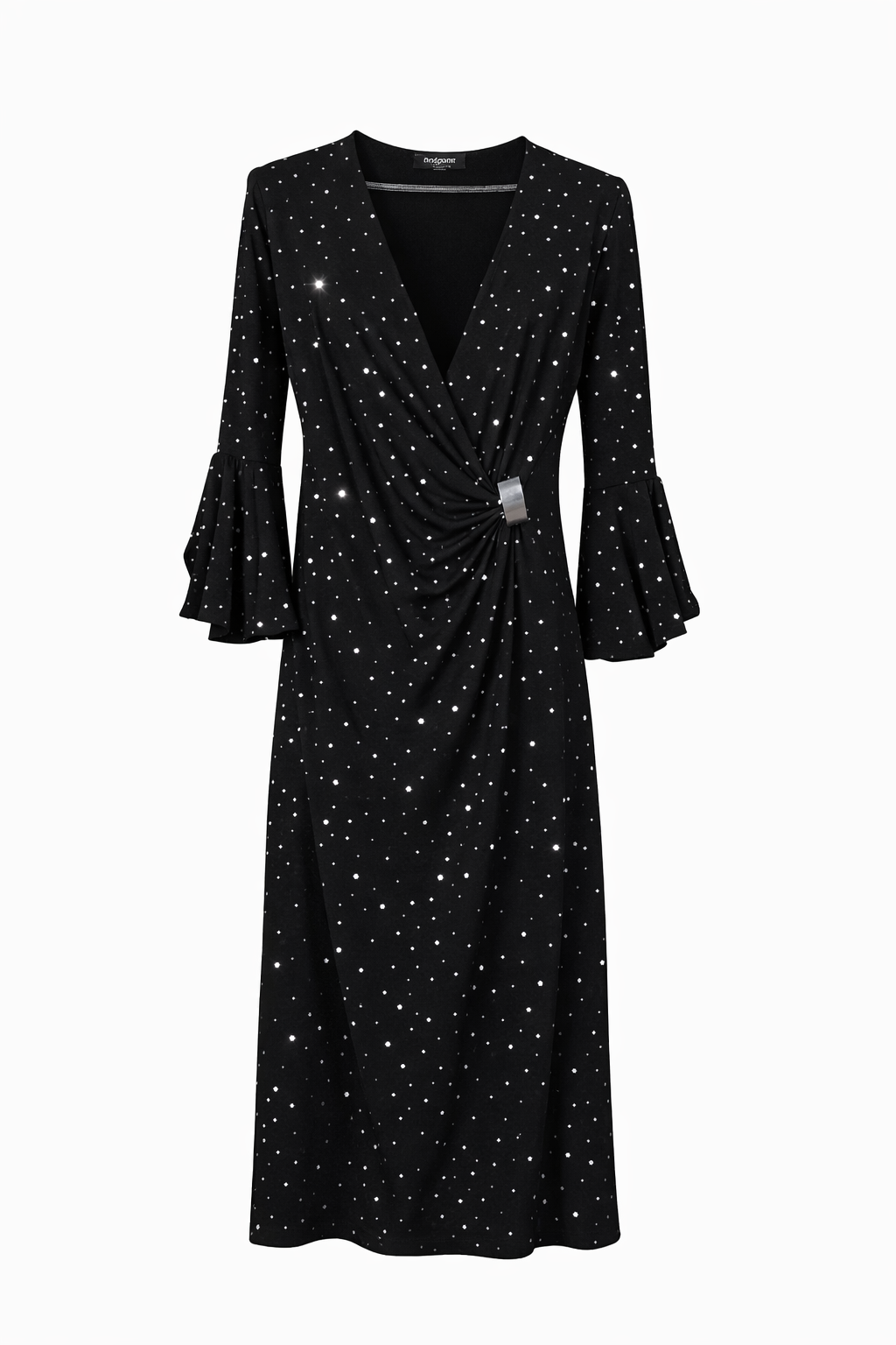 Vestido Midi con Escote en V, Estampado de Estrellas y Detalle Fruncido