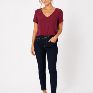 Jeans Skinny Azul Oscuro con Costuras en Contraste