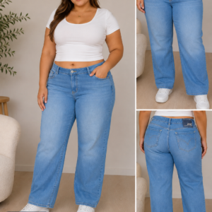 Jeans de Corte Recto Azul Claro