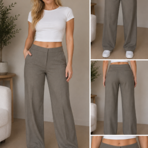 Pantalón de Vestir Gris de Pierna Ancha