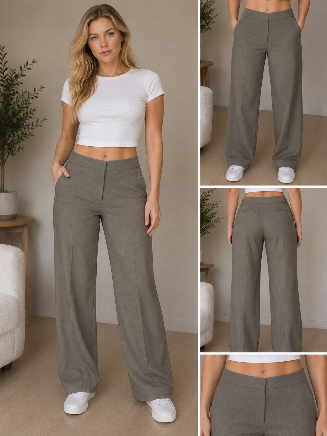 Pantalón de Vestir Gris de Pierna Ancha
